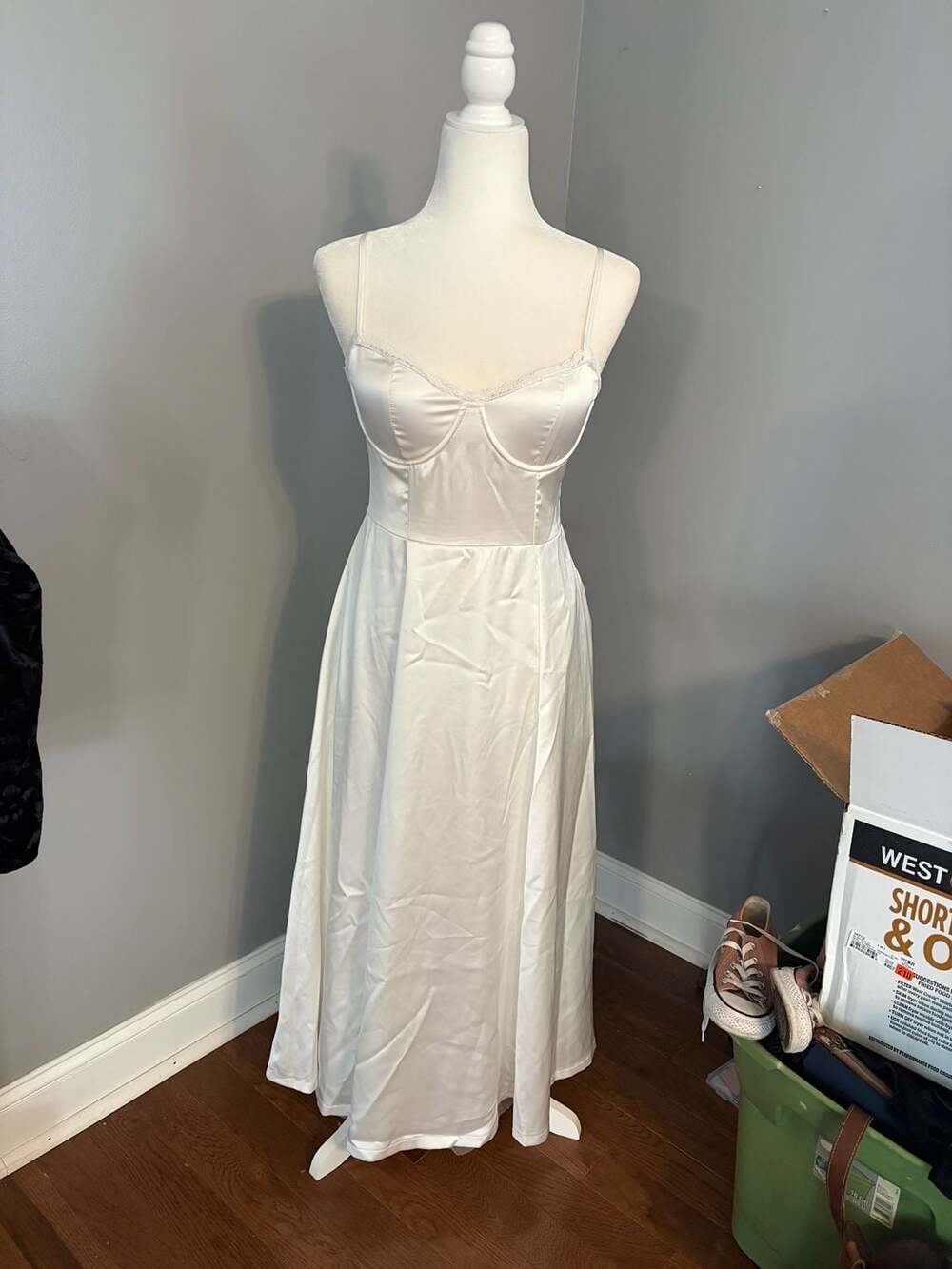 White Satin Corset padded Maxi Dress Coquette Bridal Princesscore Size M